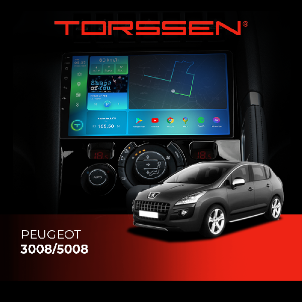 Штатна магнітола Torssen 2K Peugeot 3008/5008 FL9 4+64Gb 4G Carplay DSP