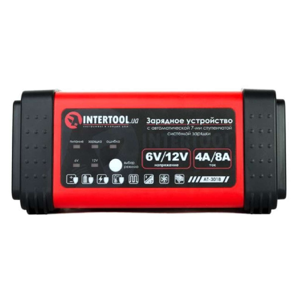 Зарядное устройство 6/12В, 4/8A, 230В, LED-индикация INTERTOOL
