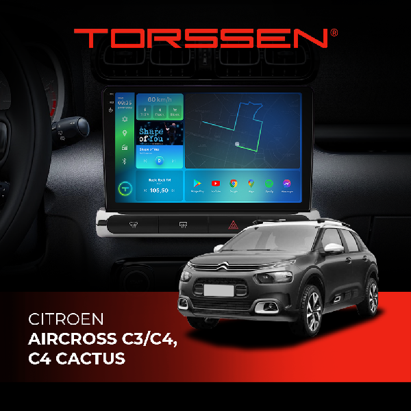 Штатна магнітола Torssen 2K Citroen Aircross C3/C4 low F9432 4G Carplay DSP