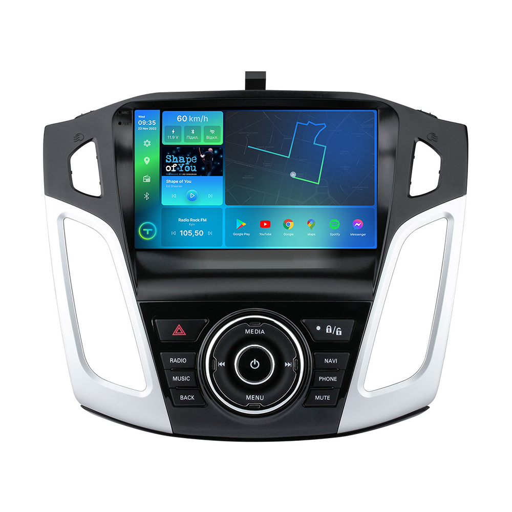 Штатна магнітола 2K Torssen Ford Focus 12-17 чорна/сіра з кнопками FL9 4+64Gb 4G Carplay DSP
