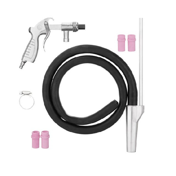 Пистолет пескоструйный со шлангом, 1 металлическая 6 мм и 4 керамических форсунки 4,5 мм, 5,0 мм, 6,0 мм, 7,0 мм.