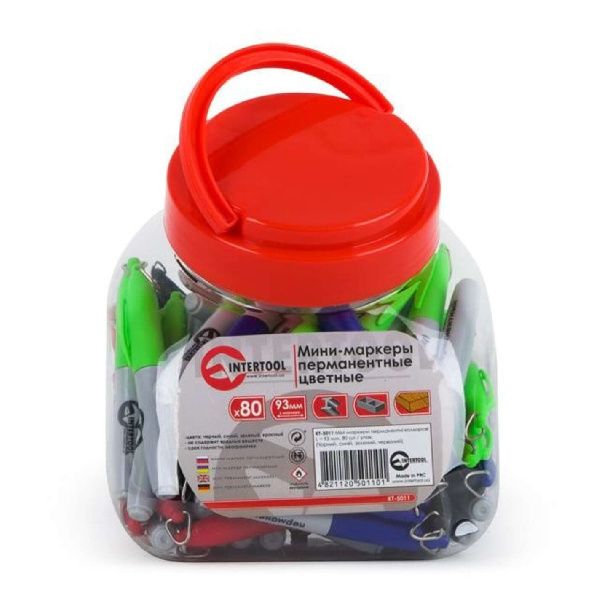 Мини-маркеры перманентные цветные L=93 мм, 80 шт/упак. (Черный, синий, зеленый, красный)