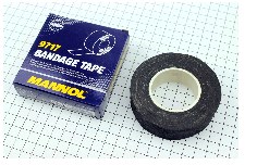 Лента изоляционная 0,15 мм x 25 мм x 10 м черная тканевая, полиэфирная `BANDAGE TAPE` KS