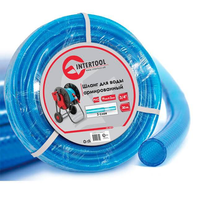 Шланг для води тришаровий, синій, 3/4, 30 м, армований, PVC