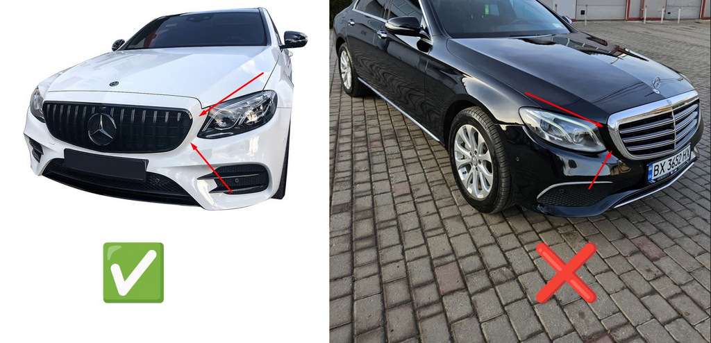Передня решітка Diamond Silver (для Avantgarde/AMG-Line/E43 AMG/E53 AMG 2016-2020) З місцем під камеру для Mercedes E-class W213 рр