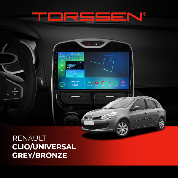 Штатна магнітола Torssen Renault Clio/Universal Grey/Bronze FL9 4+64Gb 4G Carplay DSP