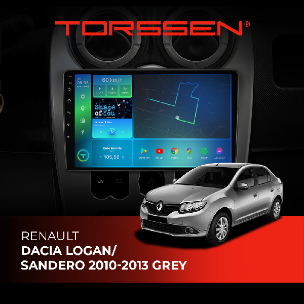 Штатна магнітола Torssen Renault Dacia Logan/Sandero 10-13 grey F9232 4G Carplay DSP