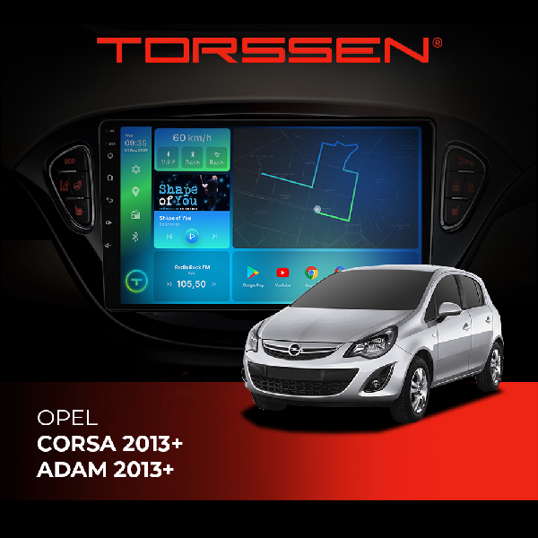 Штатна магнітола Torssen Opel Corsa 13+/Adam 13+ FL9 4+64Gb 4G Carplay DSP