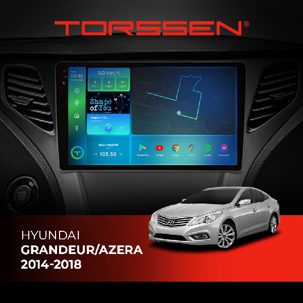 Штатна магнітола Torssen 2K Hyundai Grandeur/Azera 2014-2018 F96128 4G Carplay DSP
