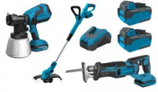 Набор аккумуляторнрных инструментов KRAISSMANN 20UL (краскораспылитель, сабельная пила, газонный триммер, две АКБ 4000 мАч, зарядное устройство) VRL