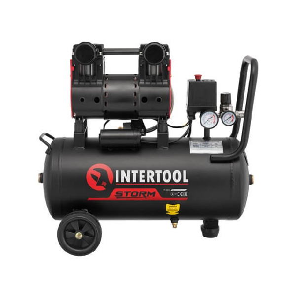 Компрессор 24 л, 1.1 кВт, 220 В, 8aтм, 160 л/мин, 1400 об/мин, малошумный, безмасляный, 2 цилиндра