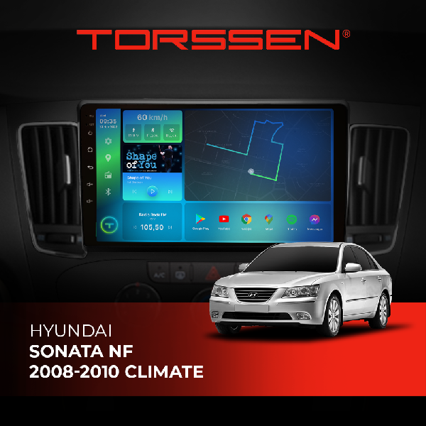 Штатна магнітола Torssen Hyundai Sonata NF 08-10 climate F9432 4G Carplay DSP