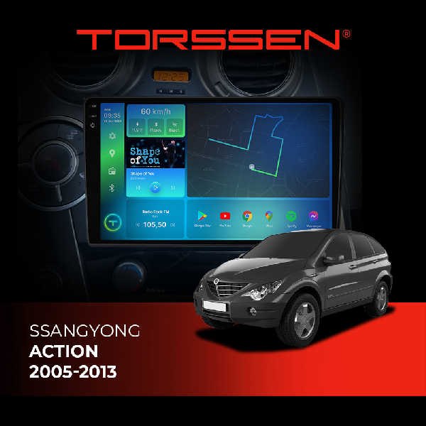 Штатна магнітола Torssen 2K SsangYong Action 05-13 FL9 4+64Gb 4G Carplay DSP