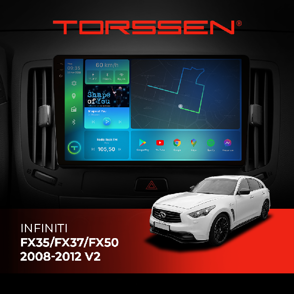 Штатна магнітола Torssen 2K DTS Infinity FX35/FX37/FX50 2008-2012 V2 F9432 4G Carplay DSP