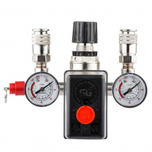 Прессостат 220В в сборе (прессостат, редуктор, 2 манометра, предохранительный клапан, два выхода) INTERTOOL