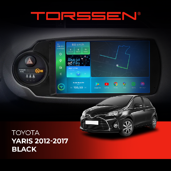 Штатна магнітола Torssen 2K Toyota Yaris 2012-2017 black FL9 4+64Gb 4G Carplay DSP