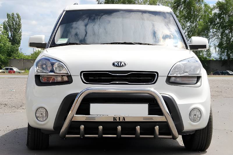 Кенгурятник (нерж) 60 мм, з написом Kia Soul I 2008-2013 рр.