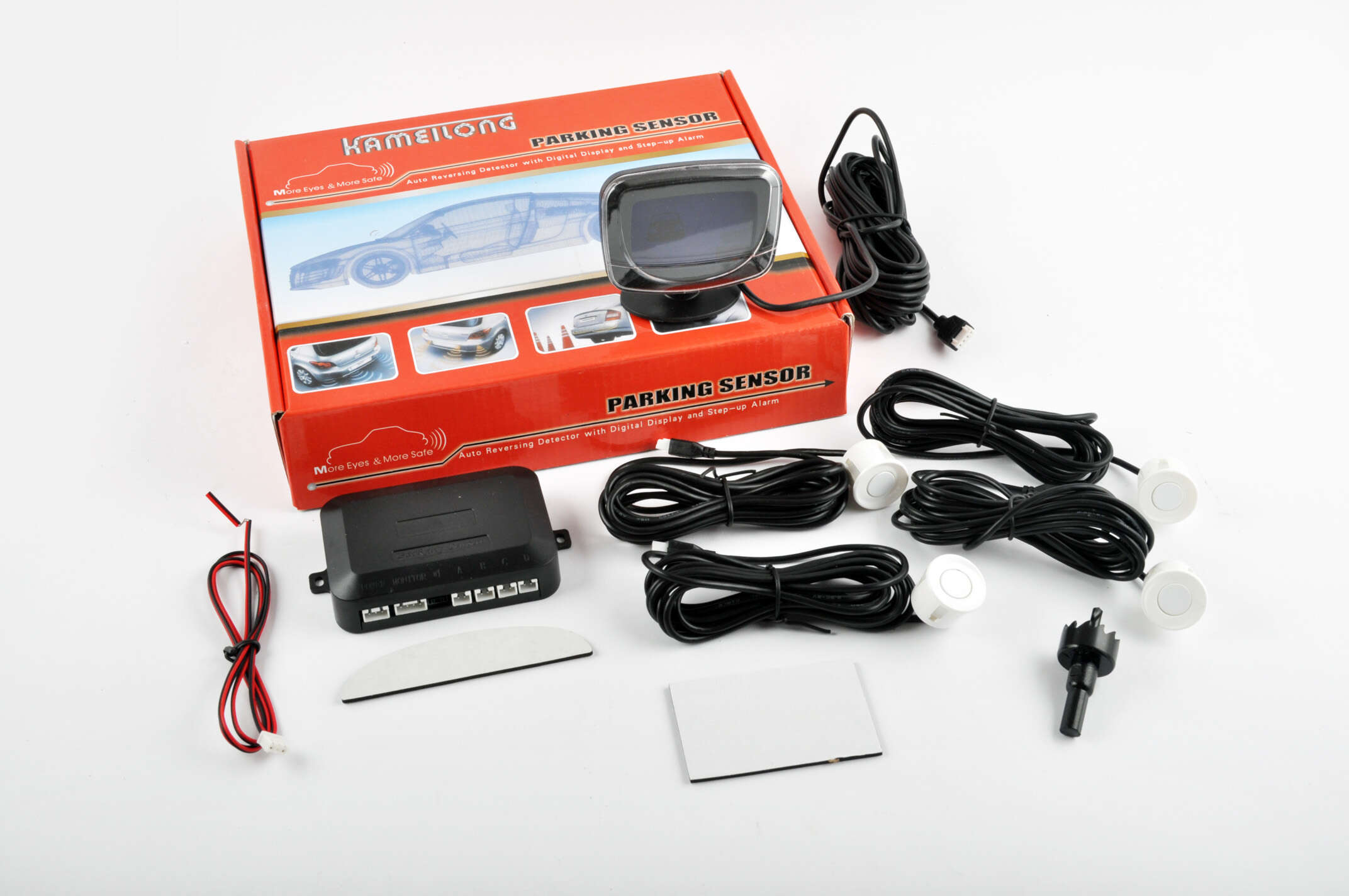 Парктроник mod:LH-813B (датчики белые 4шт, LCD, штурман, монтажный комплект) KAMEILONG