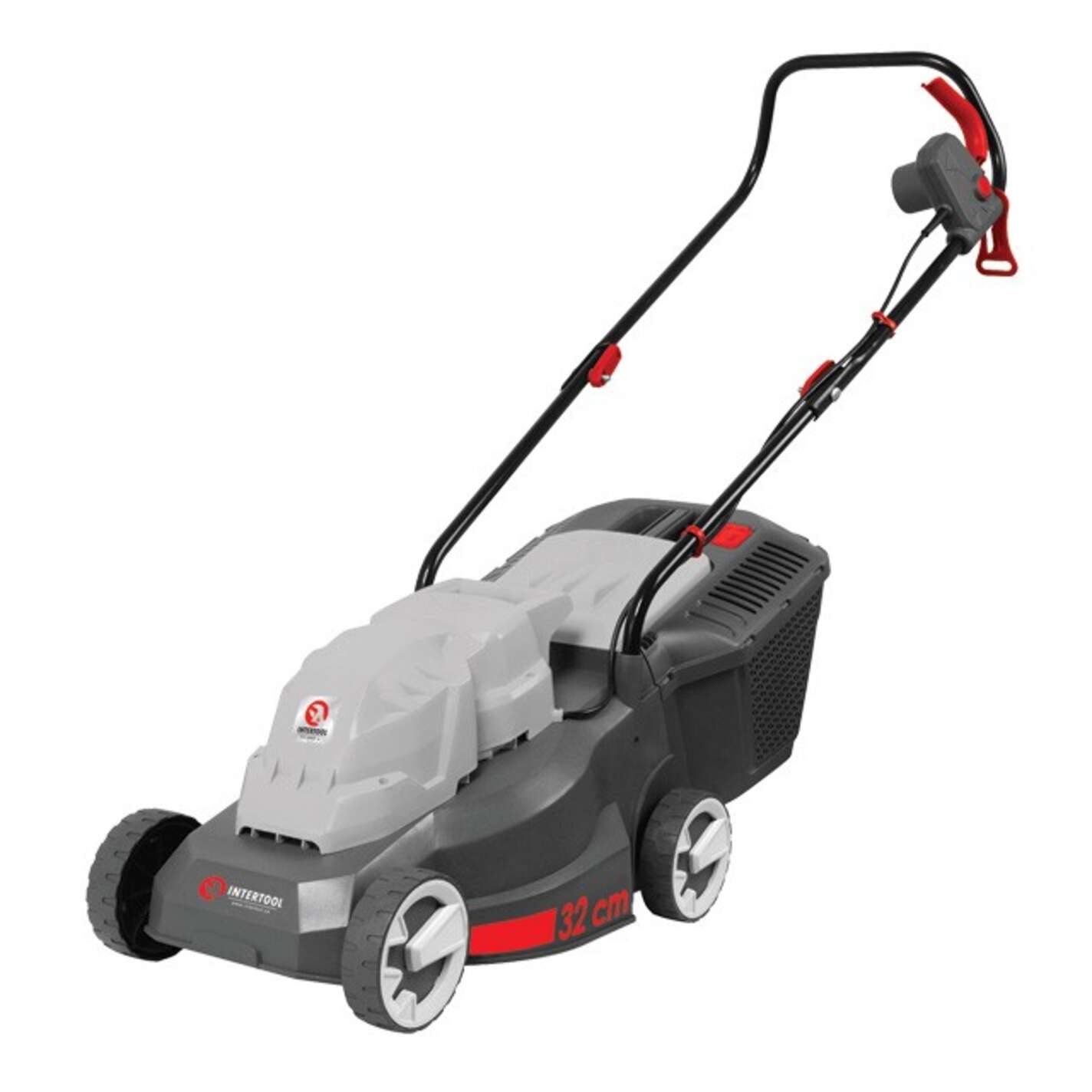 Газонокосилка электрическая 1000Вт, 230В, 3500об/мин, ширина захвата 320мм, высота среза 20/40/60мм, контейнер 25литров INTERTOOL