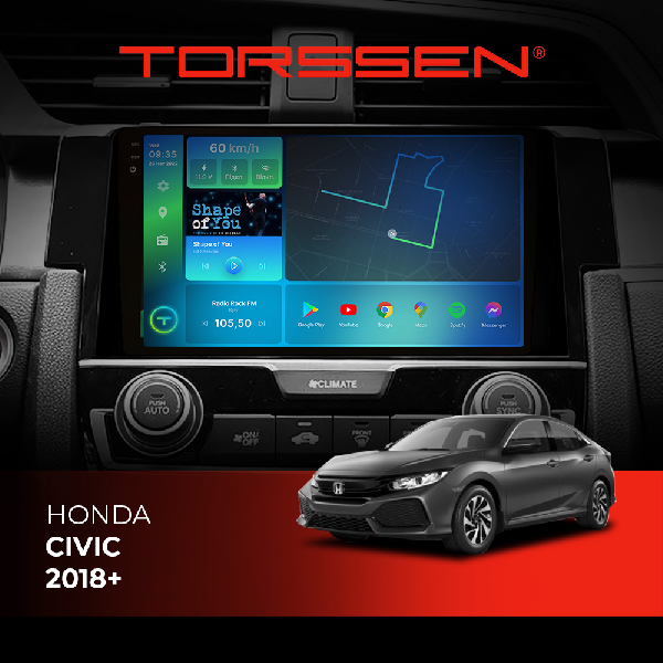 Штатна магнітола Torssen 2K Honda Civic 18+ F9464 4G Carplay DSP