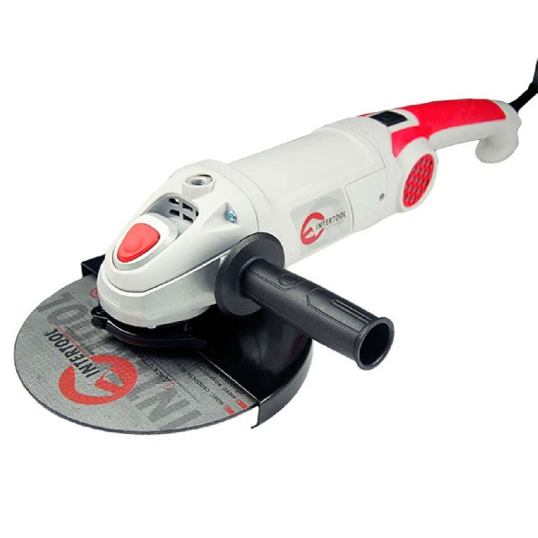 Шлифмашина угловая 2000 Вт, 6500 об/мин, диаметр круга 230 мм, плавный пуск, поворотная рукоятка INTERTOOL