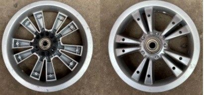 Диск колеса для детских колясок 12 A . серебро, 5 лучей 2х (торм. втулка dia =10mm+кнопка+подшипник) LTK