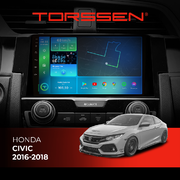 Штатна магнітола Torssen Honda Civic 16-18 F9464 4G