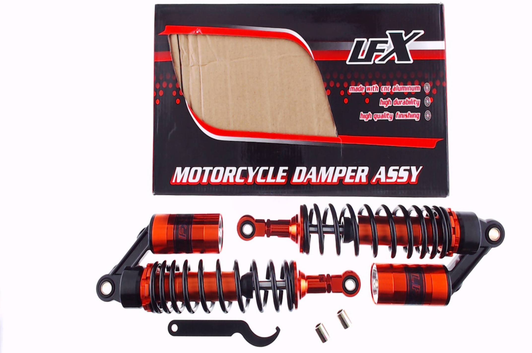 Амортизатори (пара) Delta 330mm, газомасляні (чорно-оранжеві) KOMATCU (mod.A)