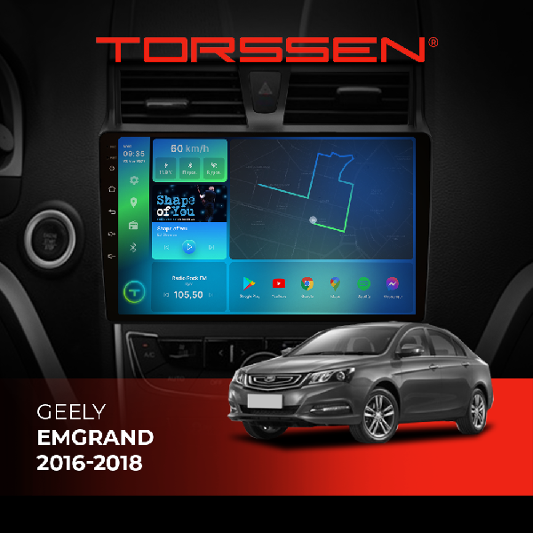Штатна магнітола Torssen Geely Emgrand 2016-2018 F9232 4G Carplay DSP