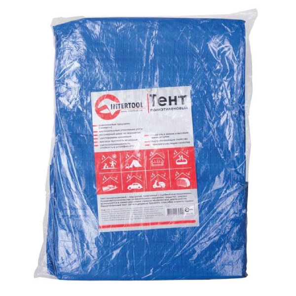 Тент водонепроницаемый, полипропиленовый (тарпаулин), 8*12 м с люверсами INTERTOOL
