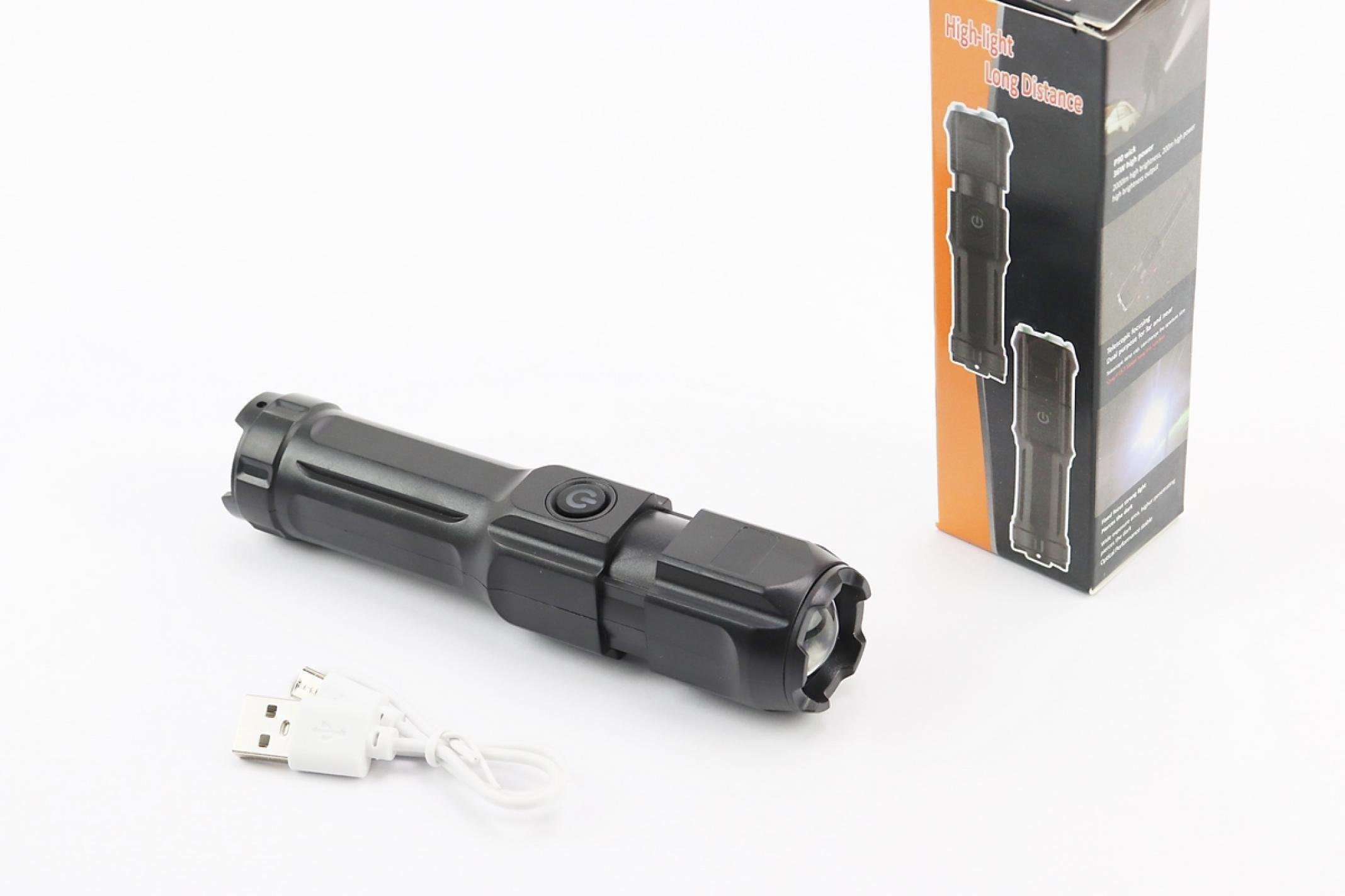 Ліхтар 1 діод 240 lumen ручний, Li-ion 3.7V 5200mAh зарядка від USB, вологозахисний, чорний F15-T KS