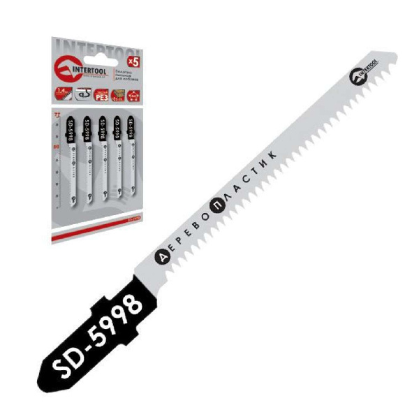 набор полотен 5 ед. для лобзика. Рабочая длина 50 мм, расстояние между зубцами 1,4 мм, для работы по древесине, ламинату, пластику.