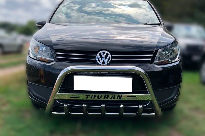 Кенгурятник (нерж) 60 мм, з написом Volkswagen Touran 2010-2015 рр.