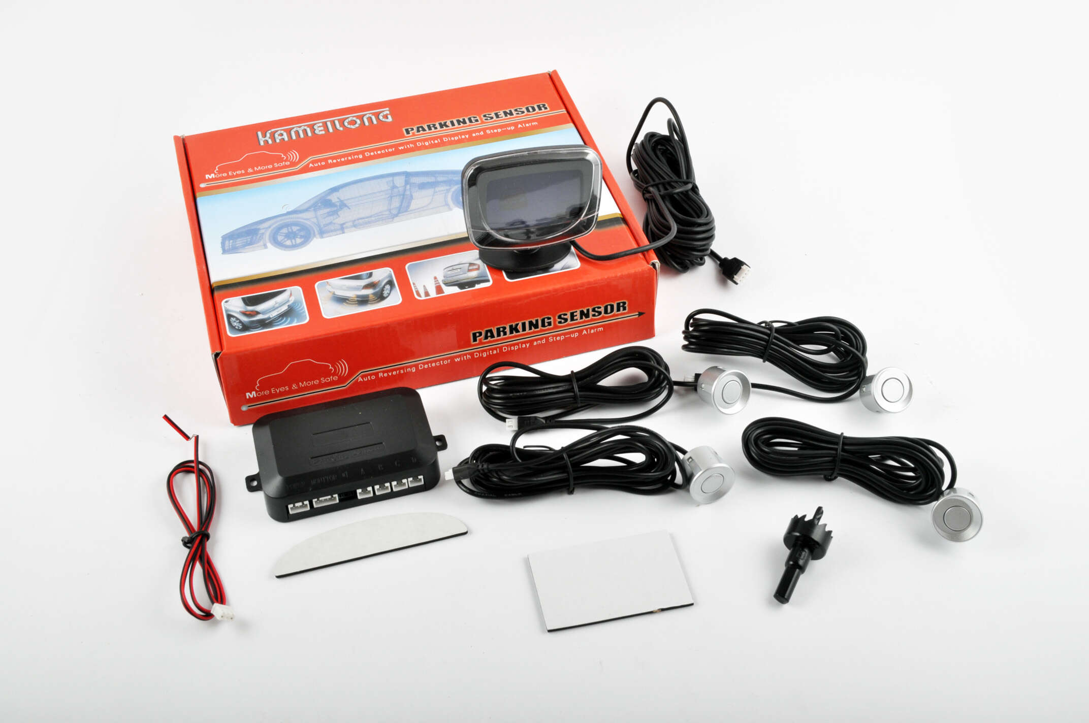 Парктроник mod:LH-813B (датчики серебристые 4шт, LCD, штурман, монтажный комплект) KAMEILONG