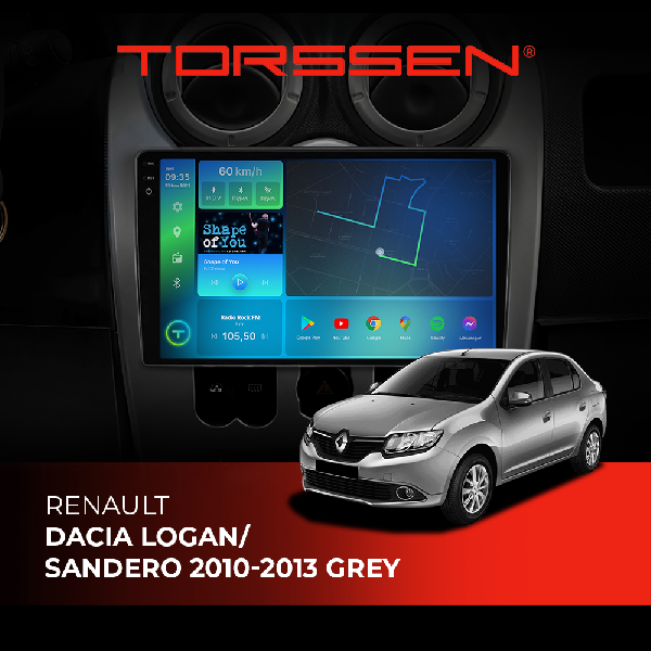 Штатна магнітола Torssen 2K Renault Dacia Logan/Sandero 10-13 grey F9464 4G Carplay DSP