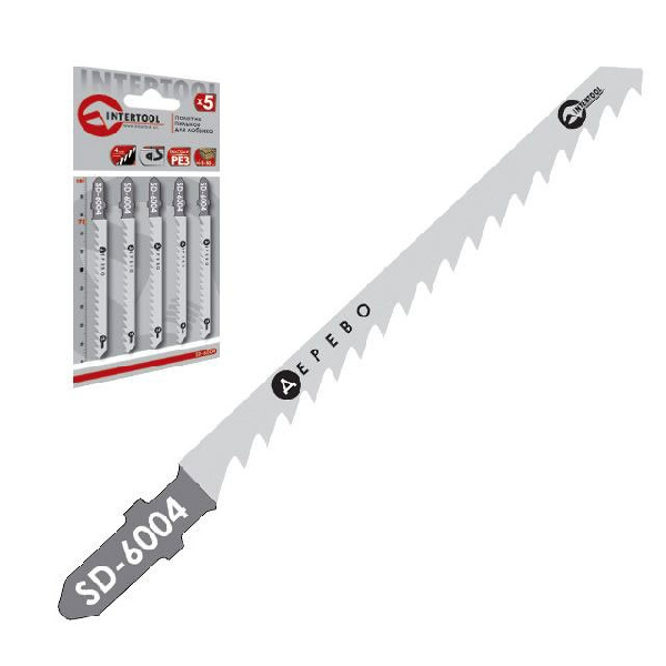 набор полотен 5 ед. для лобзика. Рабочая длина 75 мм, расстояние между зубцами 4,0 мм, для работы по древесине и ламинату.