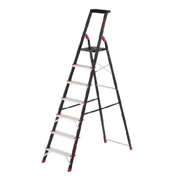 Лестница 7 ступеней, лоток для инвентаря, стальной профиль, высота верхней ступени 1500 мм, 504*1283*2003мм, 150кг