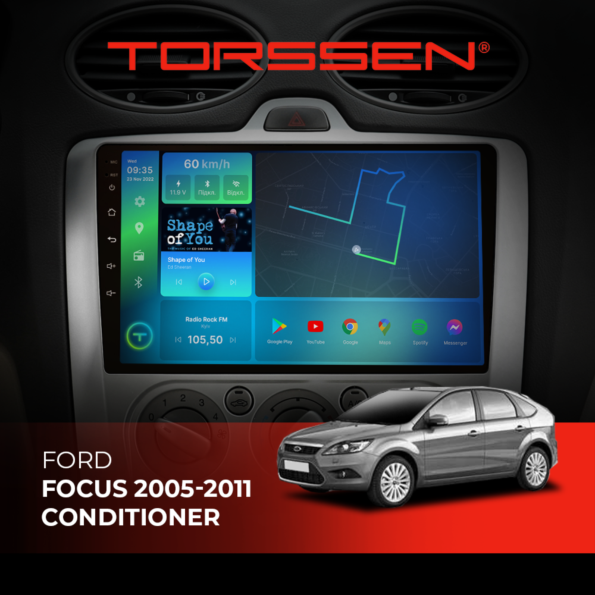 Штатна магнітола Torssen Ford Focus 05-11 conditioner F9332 4G Carplay