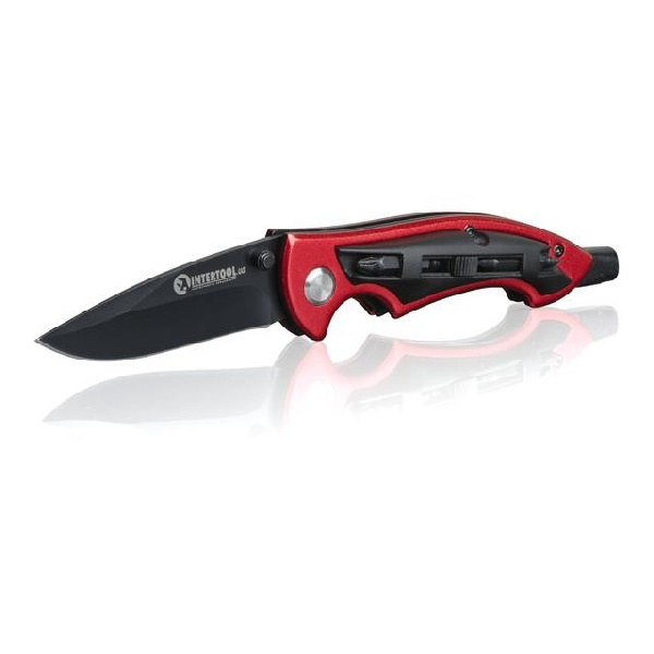 Нож складной 206 мм, ручка алюминий+пластик, 4 отверточные насадки.