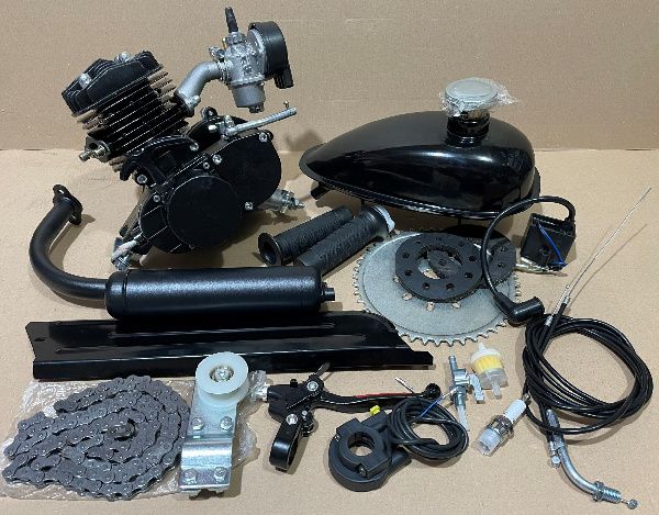 Двигатель Веломотор (в сборе) 80сс (мех.старт., бак, ручка газа, звезда, цепь) (черный) VDK-2