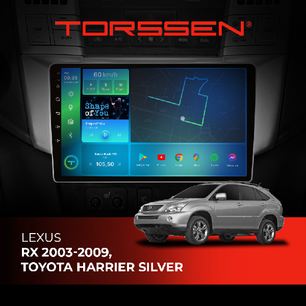Штатна магнітола Torssen Lexus RX 03-09, Toyota Harrier Silver FL9 4+64Gb 4G Carplay DSP