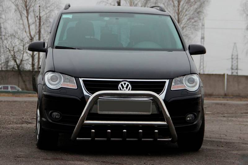 Кенгурятник WT003 (нерж) 60 мм, з написом Volkswagen Touran 2003-2010 рр.