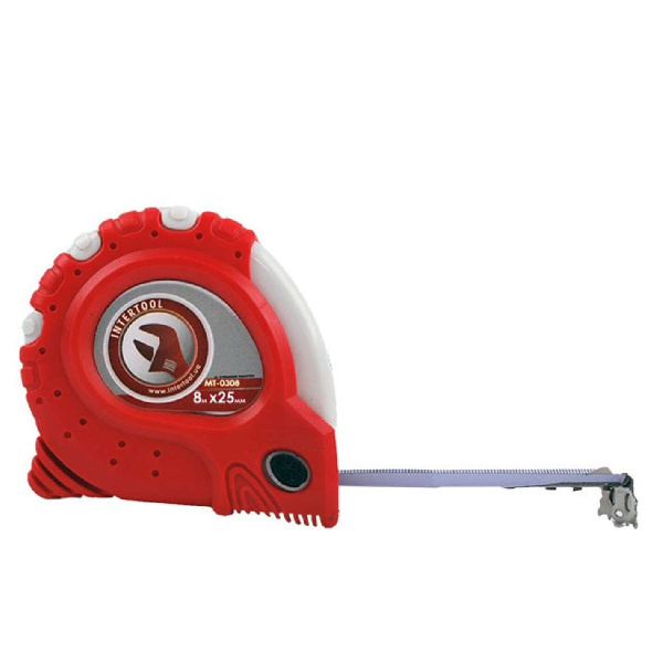 Рулетка с металлическим полотном 8м x 25мм Супер Магнит блистер