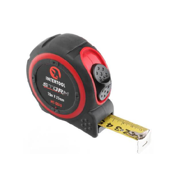 Рулетка с металлическим полотном 10м*25мм, нейлоновое покрытие полотна STORM