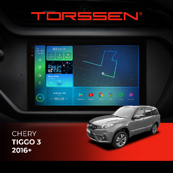 Штатна магнітола Torssen 2K Chery Tiggo 3 16+ F9232 4G Carplay DSP