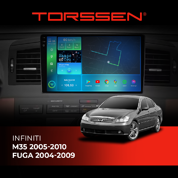 Штатна магнітола Torssen Infiniti M35 2005-2010/Nissan Fuga 2004-2009 FL9 4+64Gb 4G Carplay DSP