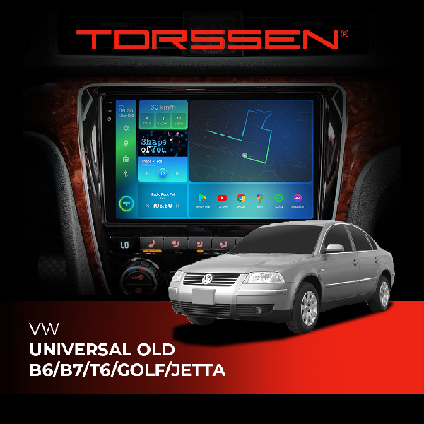 Штатна магнітола Torssen 2K VW Universal Old B6/B7/T6/Golf/Jetta FL10 4+64Gb 4G Carplay DSP
