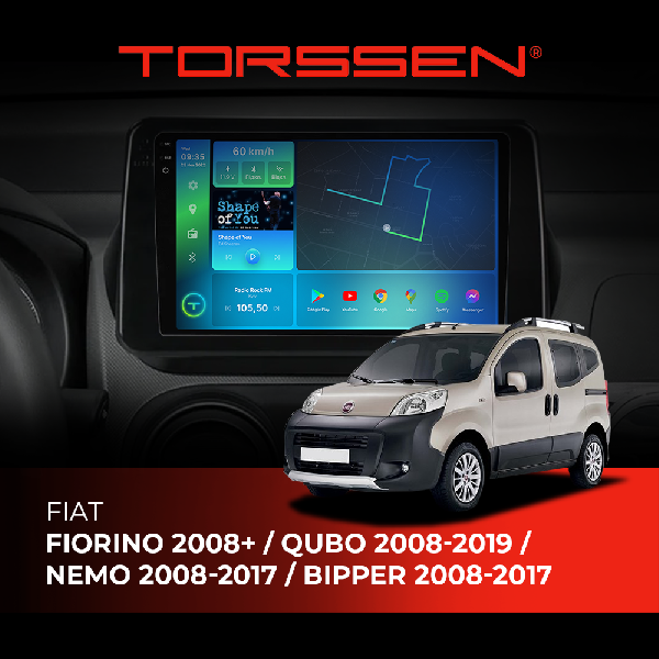 Штатна магнітола Torssen 2K Fiat Fiorino 08+/Qubo 08-19/Nemo 08-17/Bipper 08-17 F10232 4G Carplay DSP
