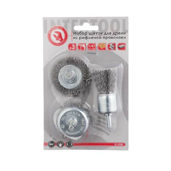 Набор проволочных щеток для дрели 3 ед., 1/4