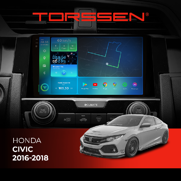 Штатна магнітола Torssen 2K Honda Civic 16-18 F9464 4G Carplay DSP